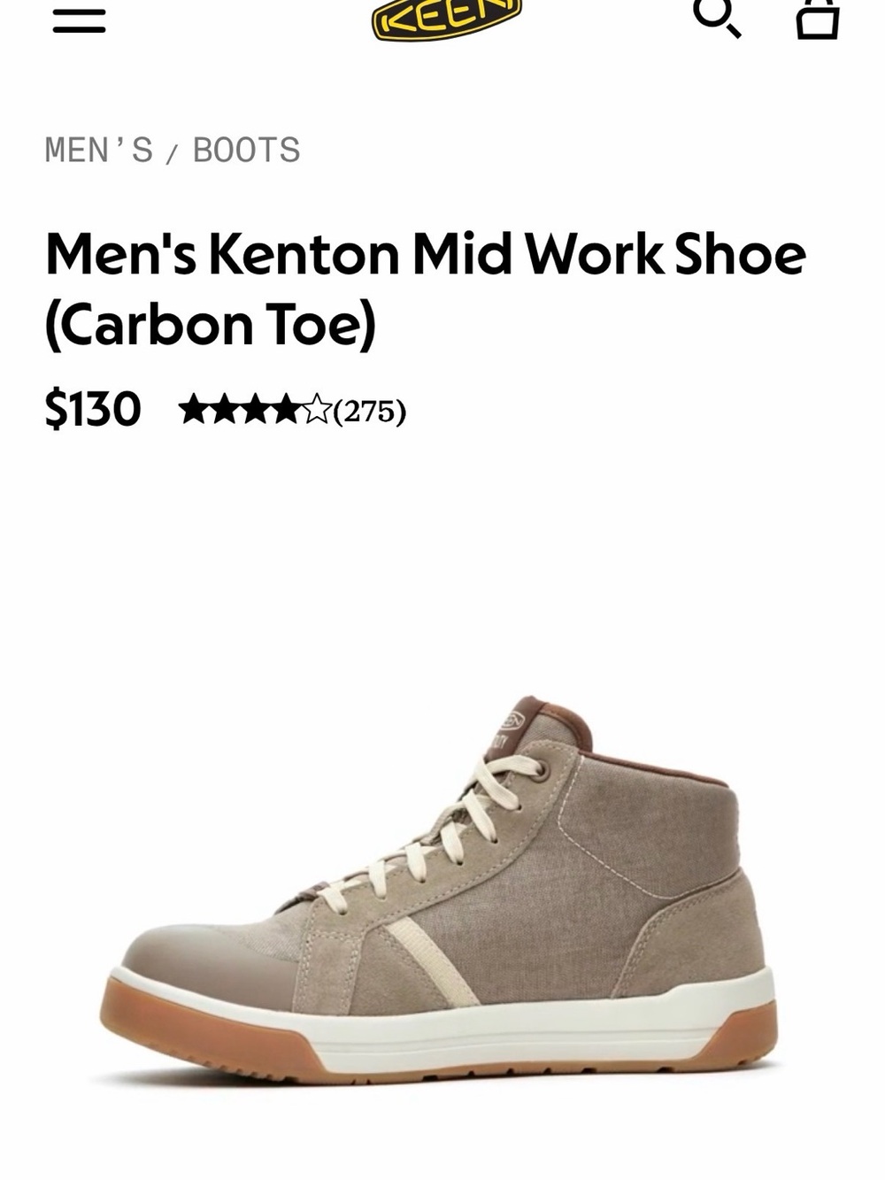 KEEN Men’s High-Top Sneakers in Light Taupe and Cream - Picture 6 of 6
